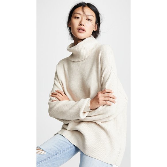 Free People Sweaters - NEW Free People Softly Structured Tunic Sweater Cowl Neck Long Sleeve Pullover